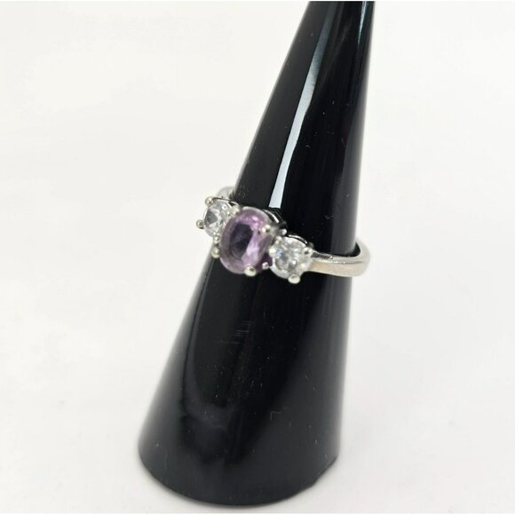 Amethyst & White Topaz Sterling Silver Ring Size 5.75 Elegant Oval Cut LI647 - Picture 11 of 16